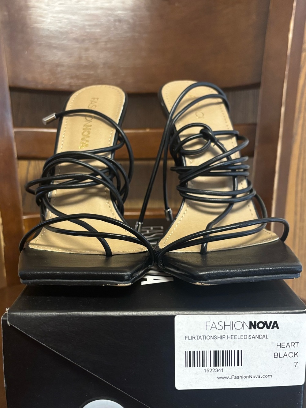 Fashion Nova Black Strappy Square-Toe Heeled Sandals